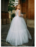 Long Sleeves Beaded Ivory Lace Tulle Flower Girl Dress